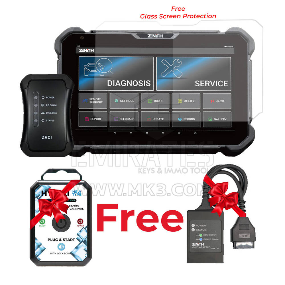 Zenith Z7 Lite Device Diagnostic Tool With Free ( ZMA-101 Multi-Adapter + Hyundai Kia Steering Lock Emulator )