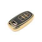 غطاء جلد ذهبي نانو جديد ما بعد البيع عالي الجودة لمفتاح التحكم عن بعد أودي 3 أزرار لون أسود Audi-A13J | مفاتيح الإمارات -| thumbnail