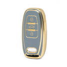 Nano – housse en cuir doré de haute qualité, pour clé télécommande Audi à 3 boutons, couleur grise, Audi-A13J