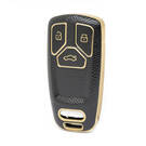 Nano High Quality Gold Leather Cover For Audi Remote Key 3 Buttons Black Color Audi-B13J
