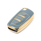 Novo aftermarket nano capa de couro dourado de alta qualidade para audi flip remoto chave 3 botões cor cinza Audi-C13J | Chaves dos Emirados -| thumbnail