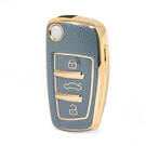 Nano High Quality Gold Leather Cover For Audi Flip Remote Key 3 Buttons Gray Color Audi-C13J