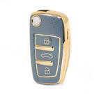 Nano Funda de cuero dorado de alta calidad para Audi Flip Remote Key 3 botones Color gris Audi-C13J