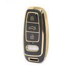 Nano High Quality Gold Leather Cover For Audi Remote Key 3 Buttons Black Color Audi-D13J