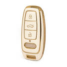 Nano High Quality Gold Leather Cover For Audi Remote Key 3 Buttons White Color Audi-D13J