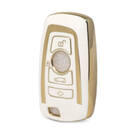 Nano Funda de cuero dorado de alta calidad para llave remota de BMW, 4 botones, Color blanco, BMW-A13J4A