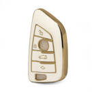 Nano Funda de cuero dorado de alta calidad para llave remota de BMW, 4 botones, Color blanco, BMW-B13J