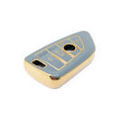 New Aftermarket Nano High Quality Gold Leather Cover For BMW Remote Key 4 Buttons Gray Color BMW-B13J | Emirates Keys -| thumbnail