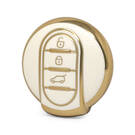 Nano capa de couro dourado de alta qualidade para mini cooper chave remota 4 botões cor branca BMW-C13J4