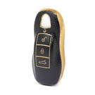 Nano High Quality Gold Leather Cover For Porsche Remote Key 3 Buttons Black Color PSC-A13J