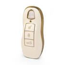 Nano High Quality Gold Leather Cover For Porsche Remote Key 3 Buttons White Color PSC-A13J