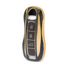 Нано-высококачественный золотой кожаный чехол для дистанционного ключа Porsche с 3 кнопками черного цвета PSC-B13J