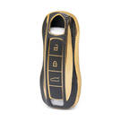 Nano High Quality Gold Leather Cover For Porsche Remote Key 3 Buttons Black Color PSC-B13J