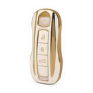 Capa de couro dourado nano de alta qualidade para chave remota Porsche 3 botões cor branca PSC-B13J