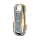 Nano High Quality Gold Leather Cover For Porsche Remote Key 3 Buttons Gray Color PSC-B13J