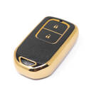 New Aftermarket Nano High Quality Gold Leather Cover For Honda Remote Key 2 Buttons Black Color HD-A13J2 | Emirates Keys -| thumbnail