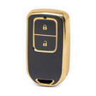 Nano High Quality Gold Leather Cover For Honda Remote Key 2 Buttons Black Color HD-A13J2