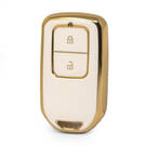 Нано-высококачественный золотой кожаный чехол для дистанционного ключа Honda 2 кнопки белого цвета HD-A13J2