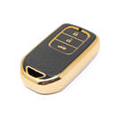 New Aftermarket Nano High Quality Gold Leather Cover For Honda Remote Key 3 Buttons Black Color HD-A13J3A | Emirates Keys -| thumbnail