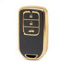 Nano High Quality Gold Leather Cover For Honda Remote Key 3 Buttons Black Color HD-A13J3A