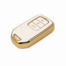 New Aftermarket Nano High Quality Gold Leather Cover For Honda Remote Key 3 Buttons White Color HD-A13J3A | Emirates Keys -| thumbnail