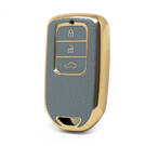 Nano High Quality Gold Leather Cover For Honda Remote Key 3 Buttons Gray Color HD-A13J3A