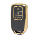 Nano High Quality Gold Leather Cover For Honda Remote Key 3 Buttons Black Color HD-A13J3B