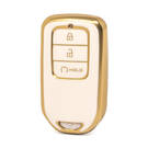 Nano High Quality Gold Leather Cover For Honda Remote Key 3 Buttons White Color HD-A13J3B