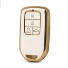 Nano High Quality Gold Leather Cover For Honda Remote Key 4 Buttons White Color HD-A13J4