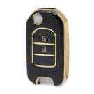 Nano High Quality Gold Leather Cover For Honda Flip Remote Key 2 Buttons Black Color HD-B13J2
