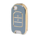Nano High Quality Gold Leather Cover For Honda Flip Remote Key 2 Buttons Gray Color HD-B13J2