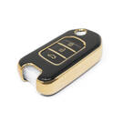 New Aftermarket Nano High Quality Gold Leather Cover For Honda Flip Remote Key 3 Buttons Black Color HD-B13J3 | Emirates Keys -| thumbnail