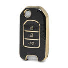 Nano High Quality Gold Leather Cover For Honda Flip Remote Key 3 Buttons Black Color HD-B13J3