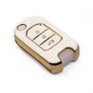 New Aftermarket Nano High Quality Gold Leather Cover For Honda Flip Remote Key 3 Buttons White Color HD-B13J3 | Emirates Keys -| thumbnail