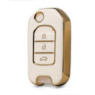 Nano High Quality Gold Leather Cover For Honda Flip Remote Key 3 Buttons White Color HD-B13J3