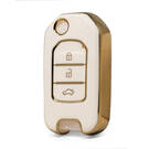 Nano Funda de cuero dorado de alta calidad para mando a distancia Honda Flip, 3 botones, Color blanco, HD-B13J3