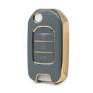Nano High Quality Gold Leather Cover For Honda Flip Remote Key 3 Buttons Gray Color HD-B13J3