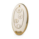 Nano High Quality Gold Leather Cover For BYD Remote Key 4 Buttons White Color BYD-B13J