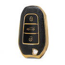 Nano High Quality Gold Leather Cover For Peugeot Remote Key 3 Buttons Black Color PG-A13J