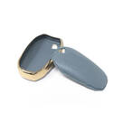 New Aftermarket Nano High Quality Gold Leather Cover For Peugeot Remote Key 3 Buttons Gray Color PG-A13J | Emirates Keys -| thumbnail