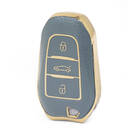 Nano High Quality Gold Leather Cover For Peugeot Remote Key 3 Buttons Gray Color PG-A13J