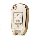 Nano High Quality Gold Leather Cover For Peugeot Flip Remote Key 3 Buttons White Color PG-C13J
