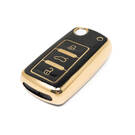 Nueva Funda de cuero dorado de alta calidad Nano del mercado de accesorios para Volkswagen Flip Remote Key 3 botones Color negro VW-A13J | Cayos de los Emiratos -| thumbnail