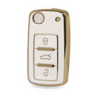 Nano Funda de cuero dorado de alta calidad para llave remota abatible de Volkswagen, 3 botones, Color blanco VW-A13J