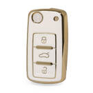 Nano High Quality Gold Leather Cover For Volkswagen Flip Remote Key 3 Buttons White Color VW-A13J