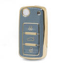 Nano High Quality Gold Leather Cover For Volkswagen Flip Remote Key 3 Buttons Gray Color VW-A13J