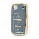 Nano Funda de cuero dorado de alta calidad para llave remota abatible de Volkswagen, 3 botones, Color gris VW-A13J