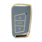 Nano Funda de cuero dorado de alta calidad para llave remota de Volkswagen, 3 botones, Color gris, VW-D13J