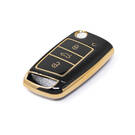 Nueva Funda de cuero dorado Nano de alta calidad para Volkswagen, llave remota abatible, 3 botones, Color negro, VW-E13J | Cayos de los Emiratos -| thumbnail