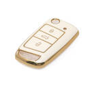 New Aftermarket Nano High Quality Gold Leather Cover For Volkswagen Flip Remote Key 3 Buttons White Color VW-E13J | Emirates Keys -| thumbnail